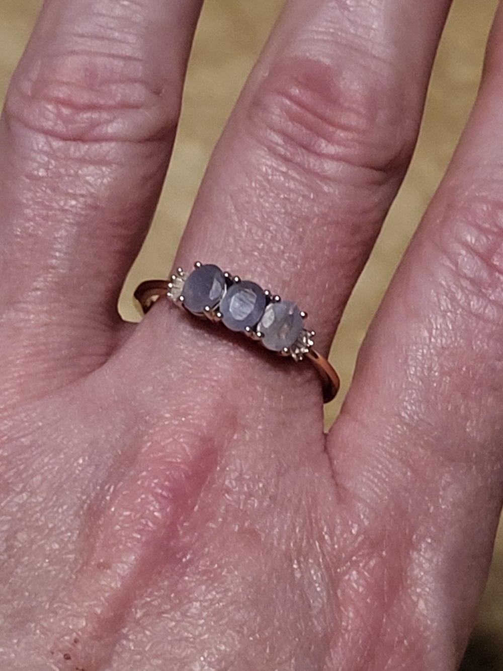 14K Yellow Gold Alexandrite and Diamond Trilogy Ring  Size 10 - New W / Tag